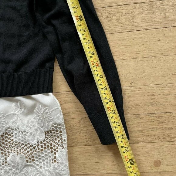 Sandro Paris Women Sakura 2 in 1 Layered Sweater Pullover Round Neck Black White - Picture 6 of 9